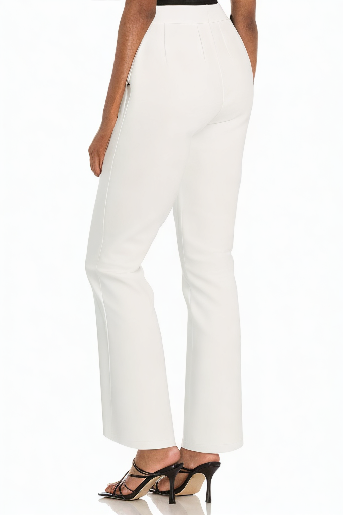 White Easy Loose Zip-up Leather Pants