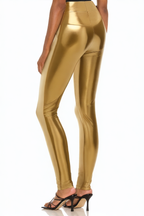 Gold High Waist Shiny Leather Leggings
