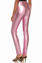 Pink Women's High Waist Leather Skinny Pants